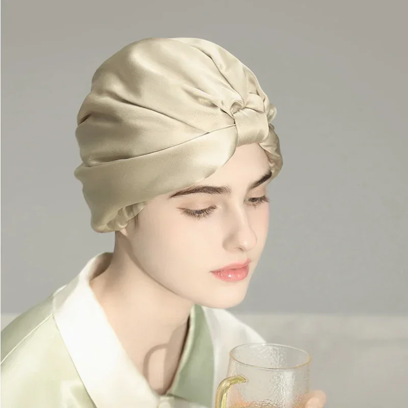 Pure Silk Night Caps Mulberry Silk Sleeping Bonnet Hair Loss Hat Natural Silk Turban For Hair Sleeping Silk Headwrap For Women