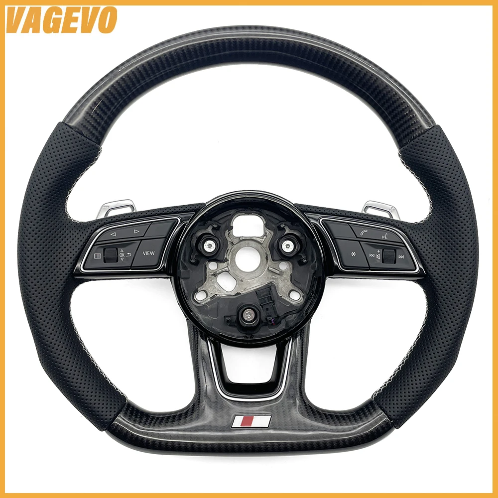 Carbon fiber leather white stitching sports steering wheel for Audi A4 B9 steering wheel, Car Accessories