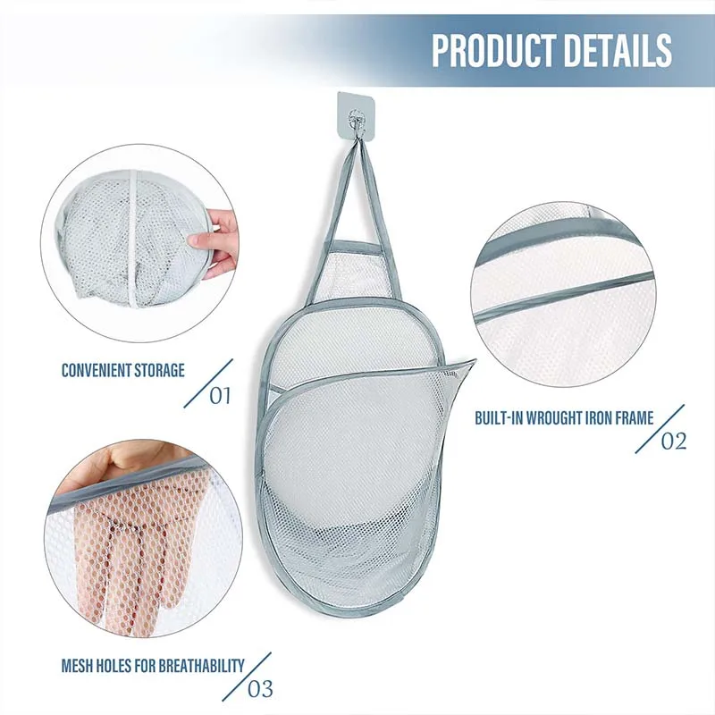 1pcs Hanging laundry basket (foldable mesh basket) Dirty laundry basket with carry handle For storing household items