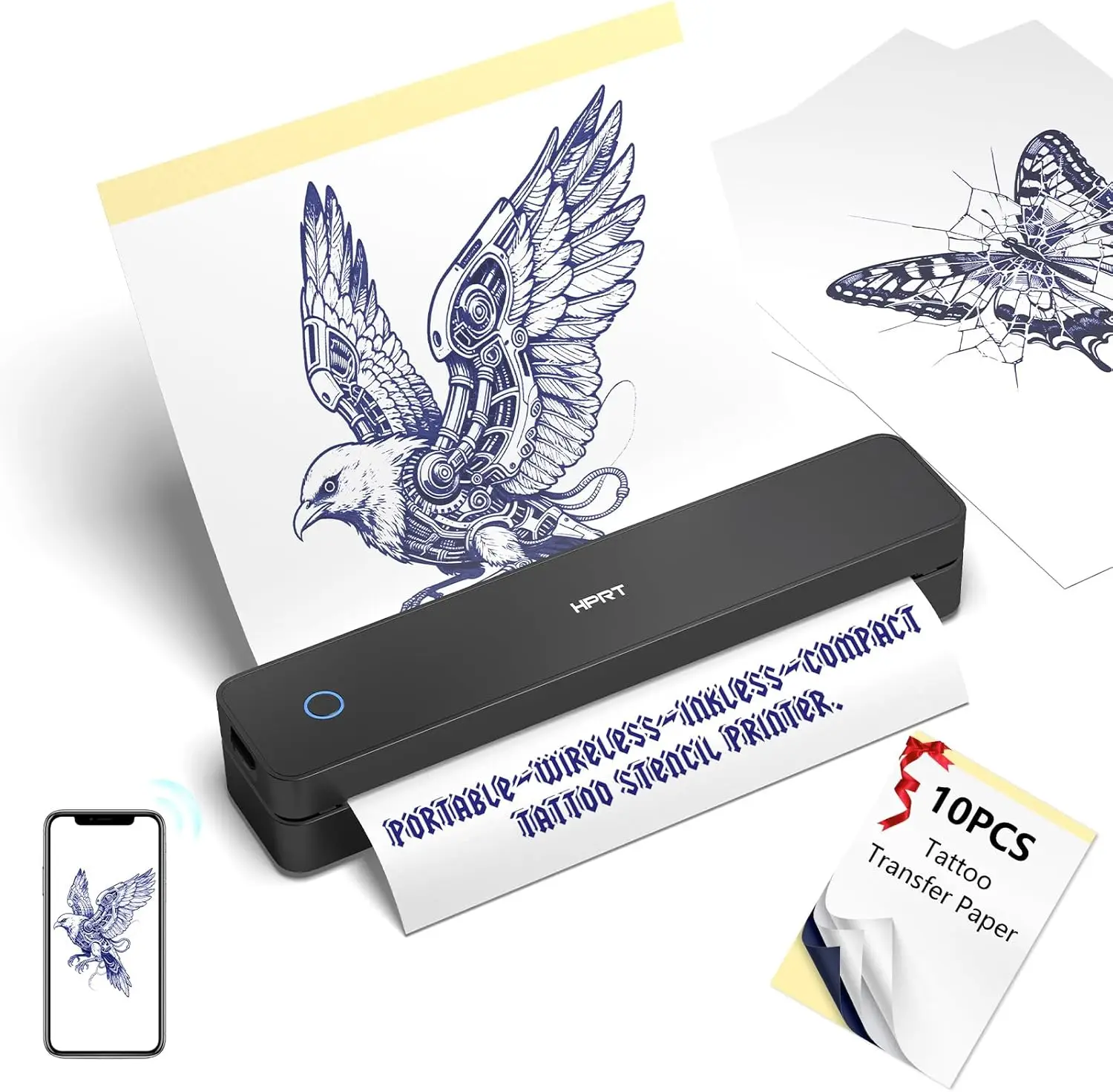 

Портативный трафаретный принтер для татуировки HPRT, беспроводной бесчернильный принтер для татуировки, термомашина для татуировки, совместимая с телефоном и ПК