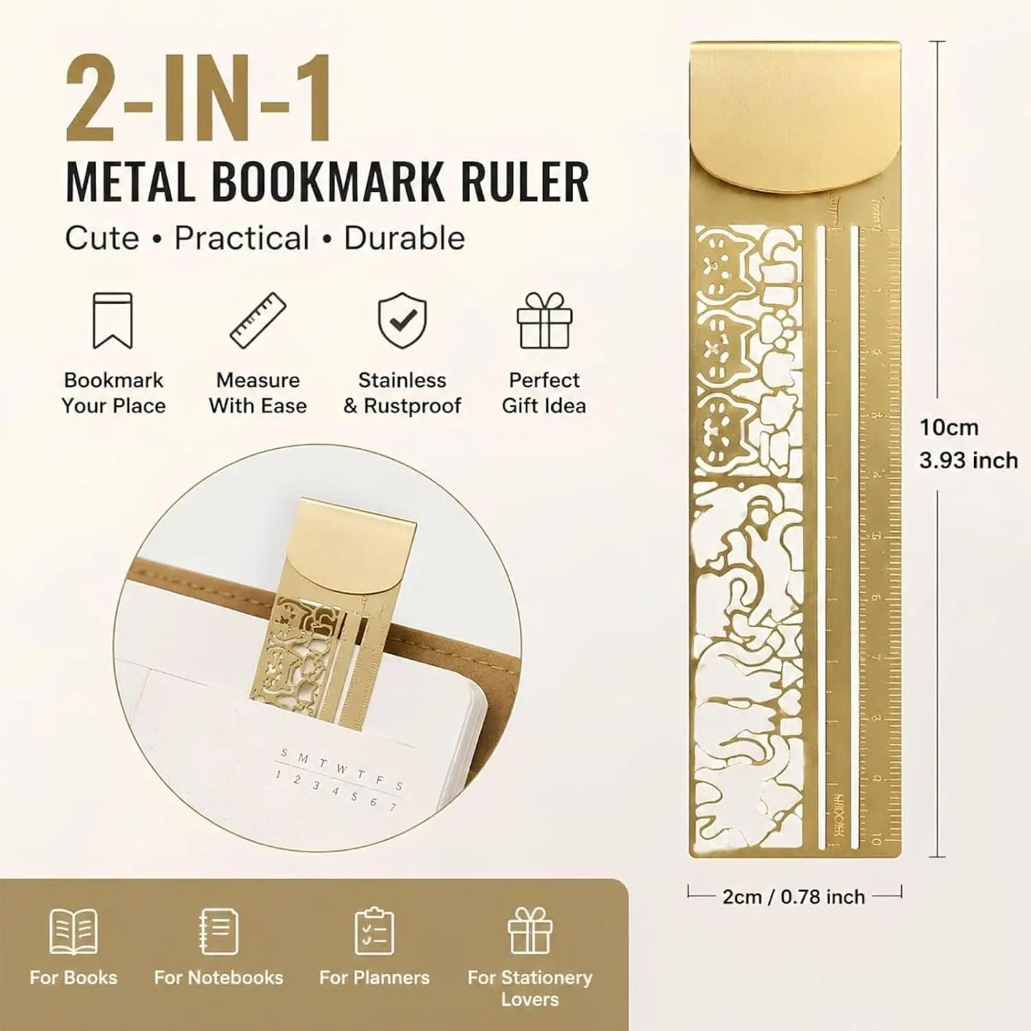 1pc Cute Cat Pattern Double-Sided Bookmark,Ruler|Precise Stationery for Diary,Planning Book,Note Taking-Creative Stationery Tool
