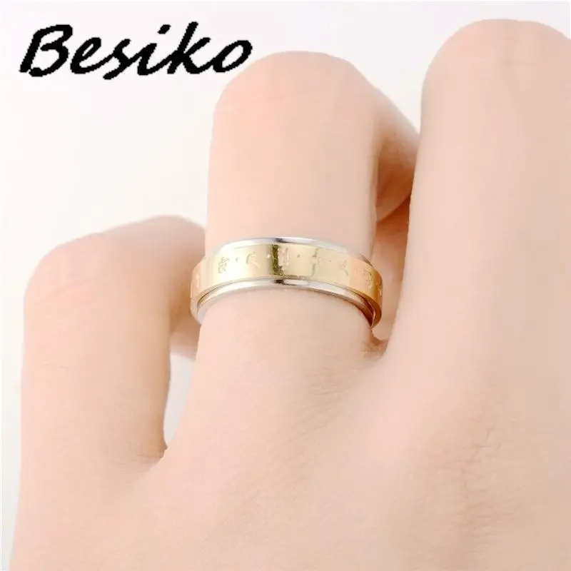 Besiko Rotatable Swastika Rings Men Spinner Stainless Steel Rings for Women Male Band Religious Buddhism Lucky Jewelry