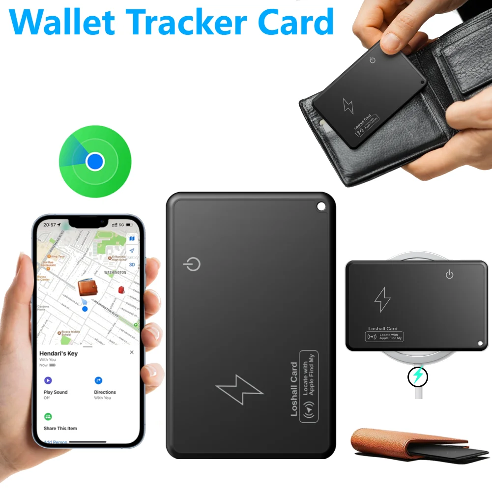 Wireless Charging Wallet Finder Bluetooth-Compatible Work with Apple Find My App Item Tracker Tracking Device for Purse Passport