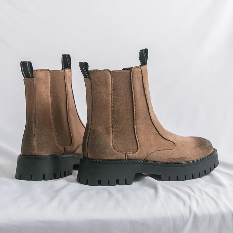 Мужские ботильоны высокого качества, классические коричневые короткие ботинки без шнуровки для мужчин, удобные замшевые ботинки на платформе, мужские ботинки Botines Para Hombre