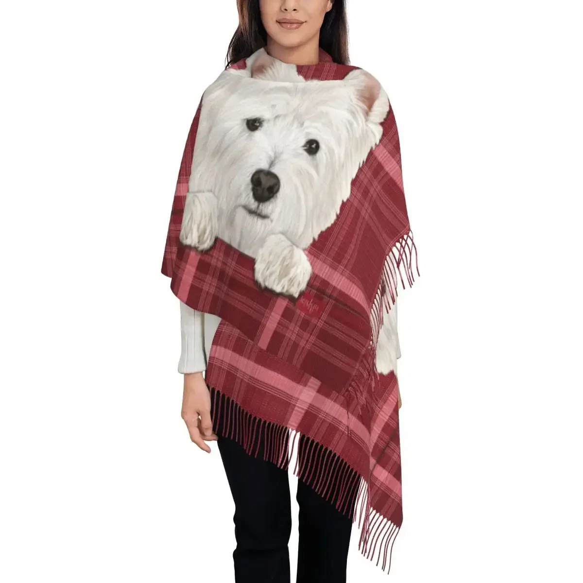 

Luxury West Highland White Terrier Dog Tassel Scarf Women Winter Warm Shawls Wraps Ladies Westie Scarves