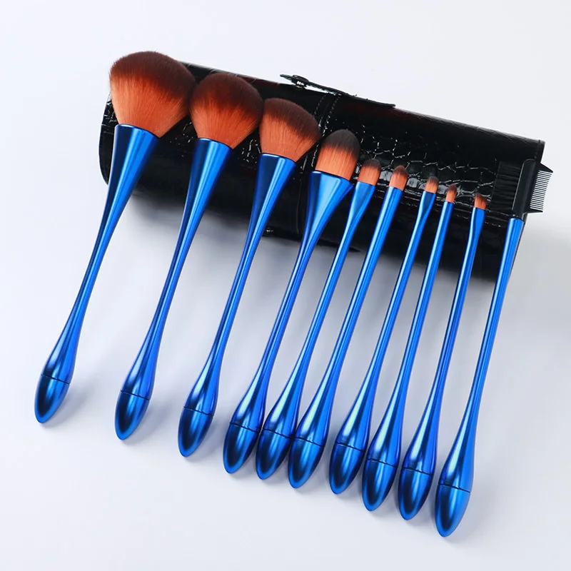 Blue New Style Portable Cosmetic Brushes Set-10Pcs Soft Makeup Brushes-Powder&Foundation&Blusher&Eye shadow Brush-Beauty Tool