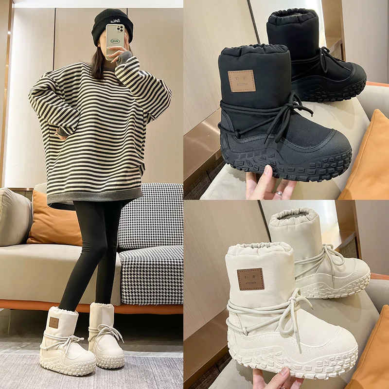 Winter Women\'s Plush Fashion Cotton Shoes Large Platform Anti Slip Snow Boots Outdoor Work High Quality Comfortable Lady\'s Boots