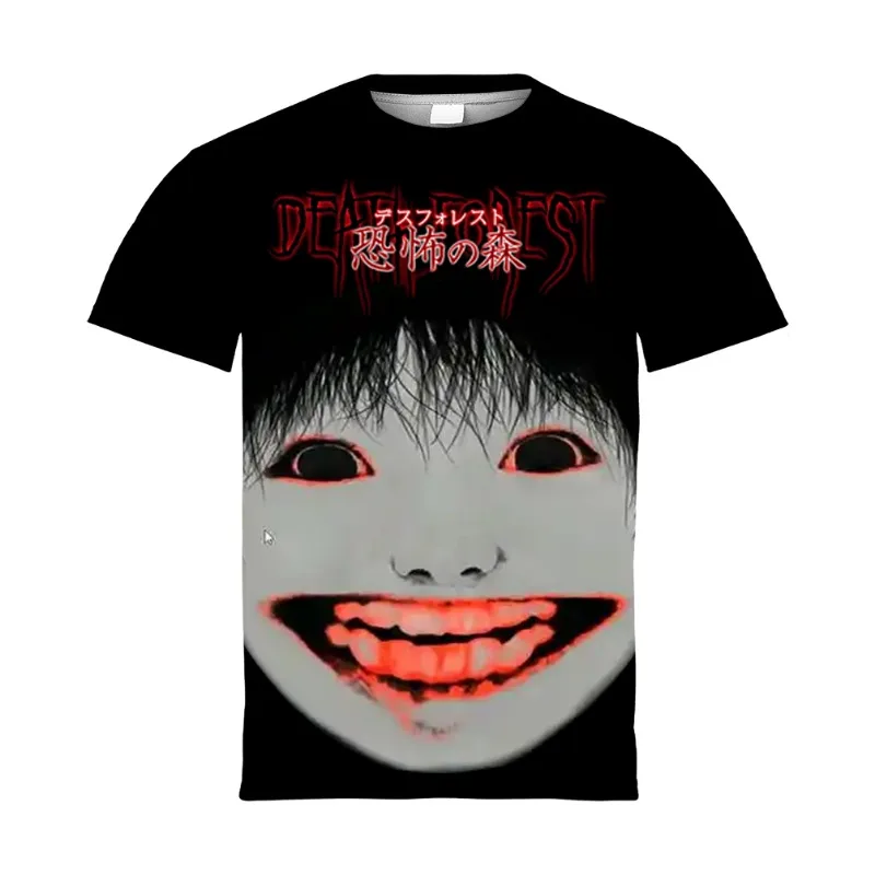 

A new summer comfortable and breathable round-neck T-shirt for both men and women, featuring a terrifying child grimace pattern