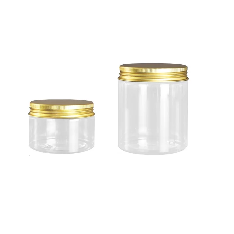 24Pcs Transparent Cream Jar 68Dia. Gold Aluminum Lid Cosmetic Container 120g 150g 200g 250g Wide Mouth Bottle Empty Plastic Pots