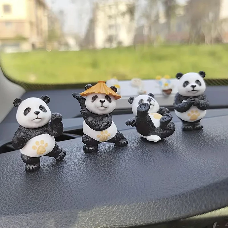 New 4pcs/set Panda Design Car Ornaments Car Center Console Ornaments Office Desk Ornaments Small Car Interior Decoration