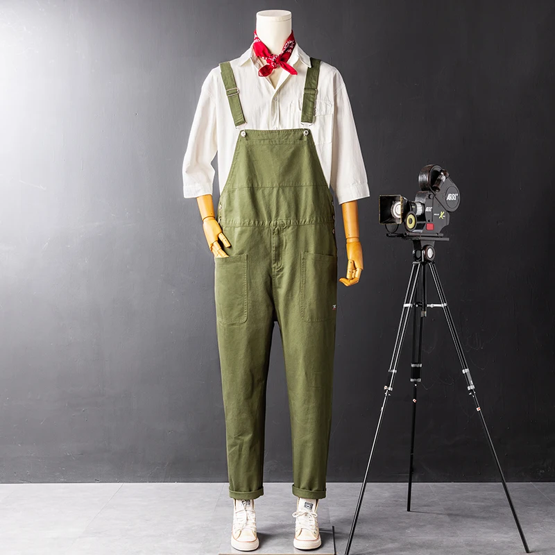 

Retro Japanese Sle Men's Workwear Overall Pants Loose Casual Straight Leg Trousers with Multiple kets Trendy Brand
