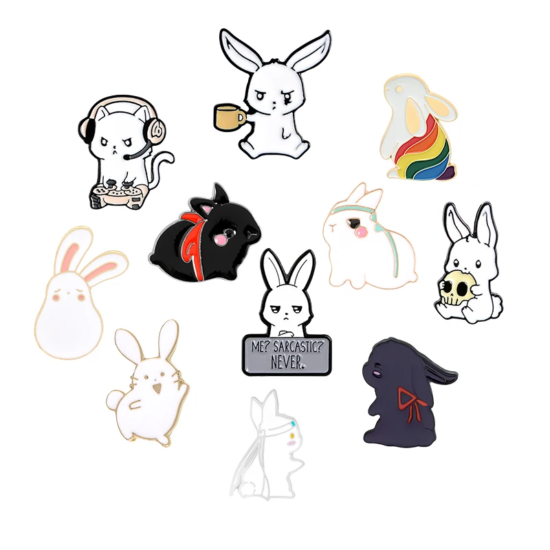 Wholesale Chen Qingling White Rabbit Enamel Lapel Pins Accessories TV Cartoon Animal Series Fun Rabbit Jewelry Gifts for Friends