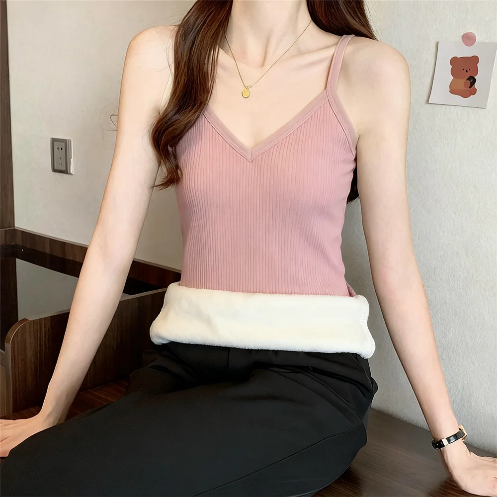 

Женское осенне-зимнее теплое термобелье, однотонное женское сексуальное нижнее белье без рукавов с v-образным вырезом, теплая одежда, тонкий бархатный корсет, топы