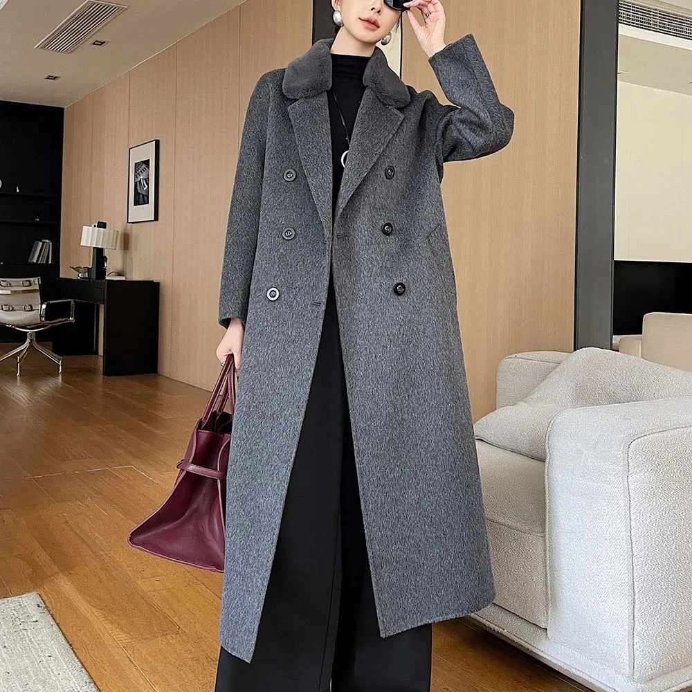 معطف شتوي من الكشمير معطف نسائي فضفاض من صوف الكشمير 2025 معطف عصري غير رسمي جديد