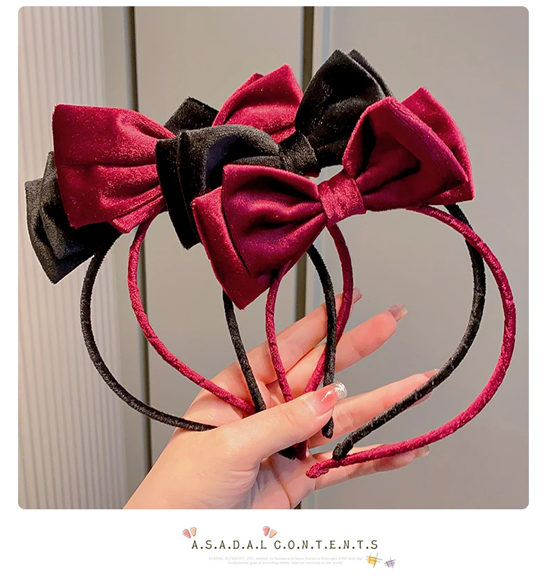 Red Black Velvet Bow Bezel Headwear Women Korean Headband Girls Vintage Hairband Hoop For Wedding Party Hair Bands