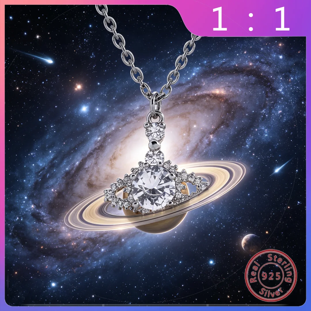 

Серебряное колье S925 пробы с высококачественным дизайном, инкрустированное бриллиантами, в стиле ретро, с изображением планеты Сатурн, модное и элегантное.