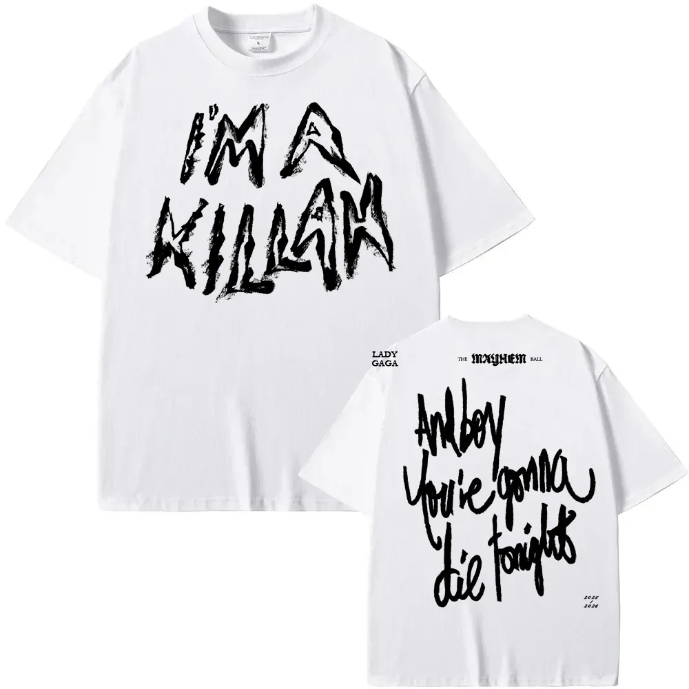 أنا كيل الله انقطاع تي شيرت ليدي غاغا الصيف جودة عالية مريحة تي شيرت الرسم الطباعة الجرافيك الجولة الرقبة عادية ريترو التي شيرت