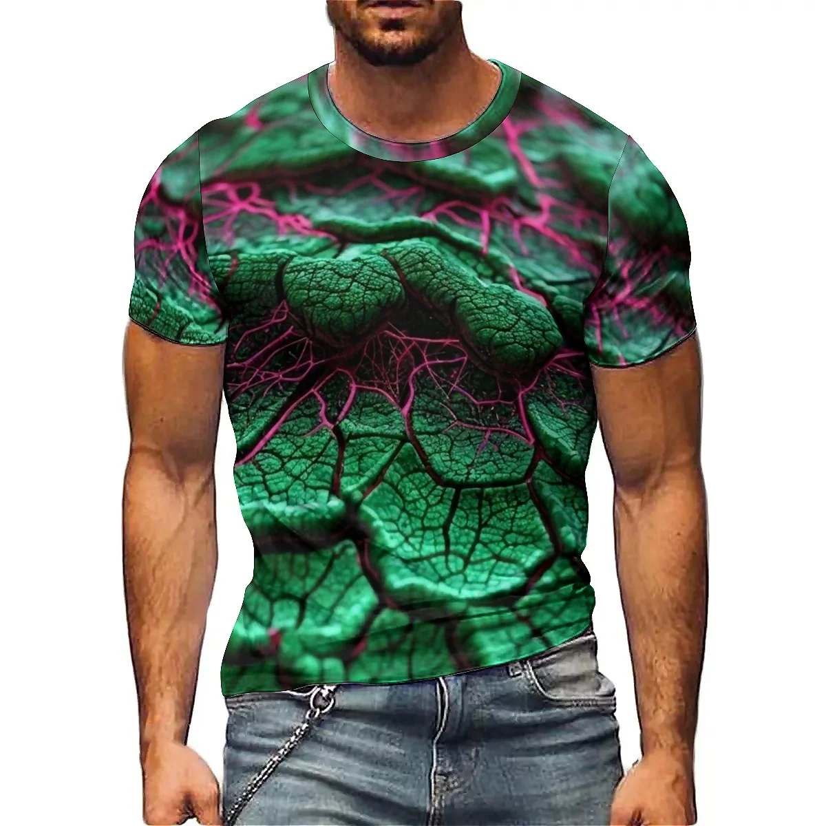 

2025 Popular Men's 3D Printed Short Sleeved T-shirt, Creative and Colorful Gradient Loose Fit, Harajuku Style, Breathable and C