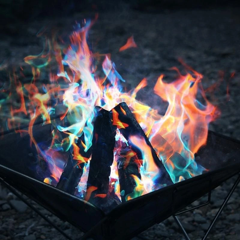 ديكور حفلات مسحوق اللهب الملون K0EF لحفرة النار، وحرائق المخيمات، والمواقد الخارجية