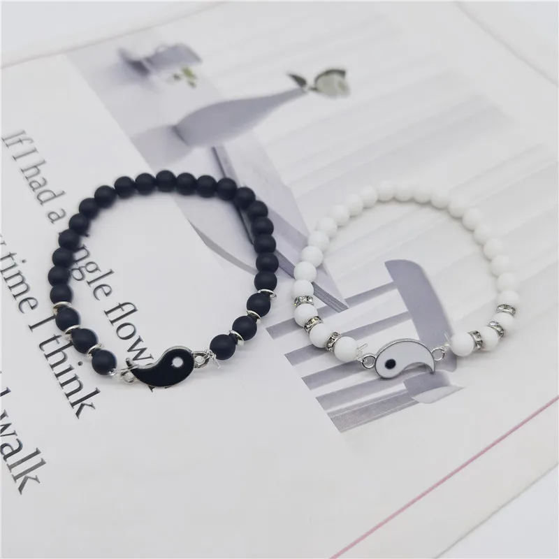 Distance Bracelet Classic Natural Stone White and Black Yin Yang Taichi Bagua Beaded Bracelets For Men Women Best Friend Jewelry