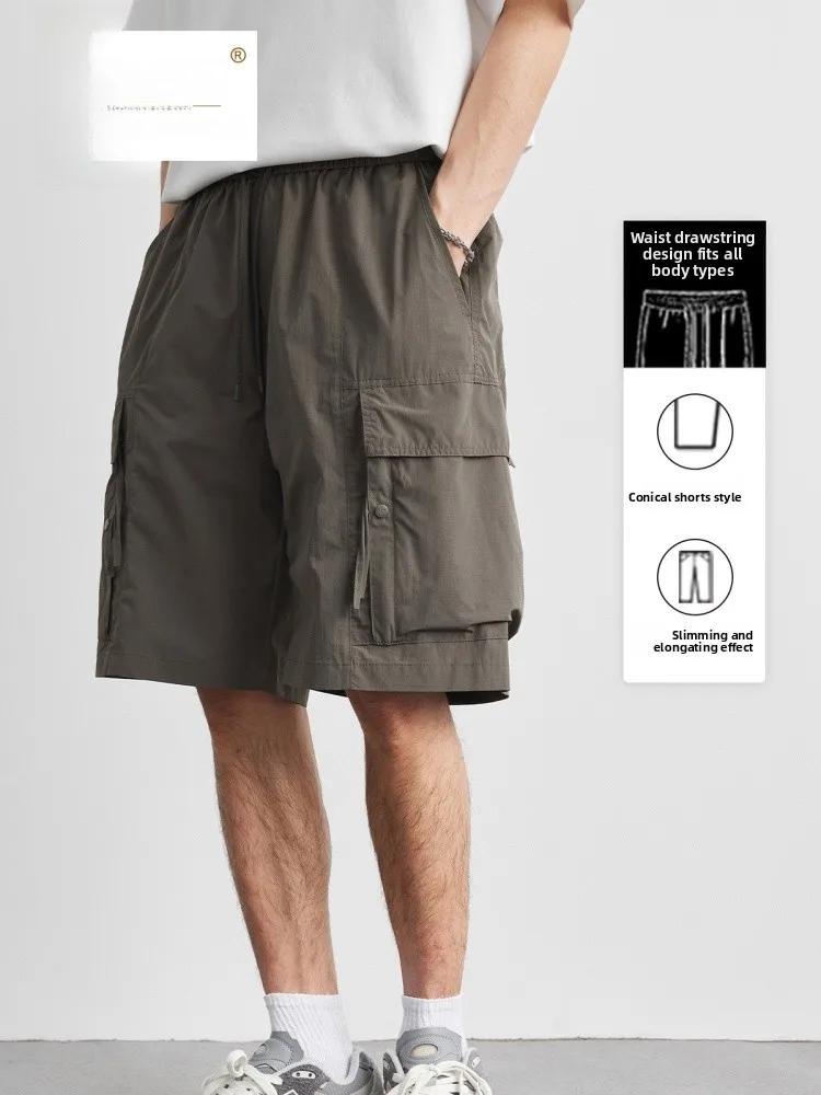 Men's Summer Thin Five-Quarter Casual Pants Qui Dry Cool Breathable Lightweight Comfortable orts for Workwear