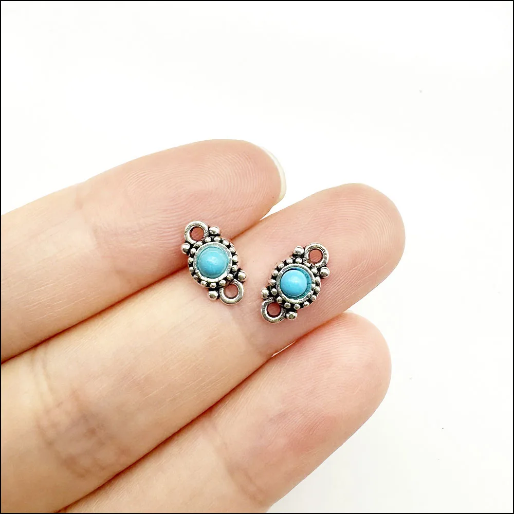 Star Cross Heart Pendants Antique Silver Color Turquoise Charms For Bracelets Charms Making Jewelry HCJBAB view 5
