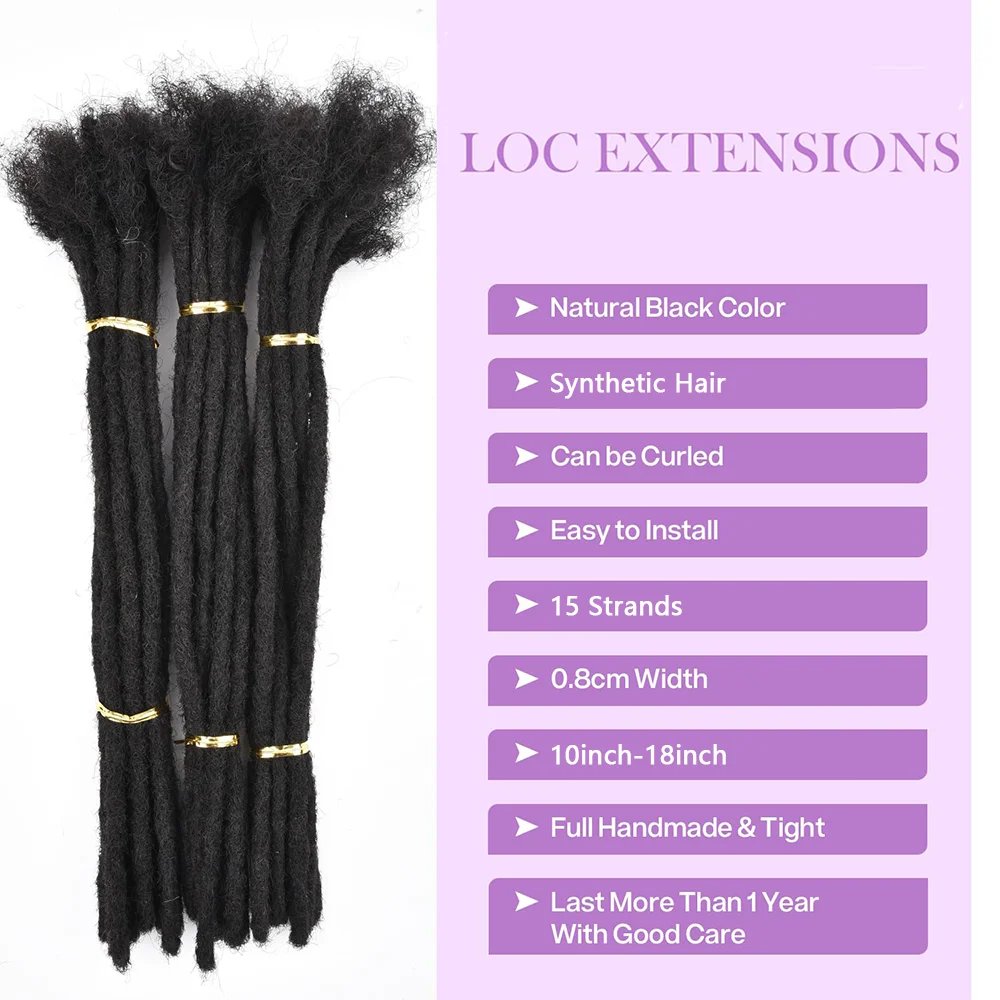 Teresa Dreadlock Extensions Synthetic Hair 10-18 Inch 0.8cm Width Locs Extension Synthetic Hair 15-45 Strands Full Extensions