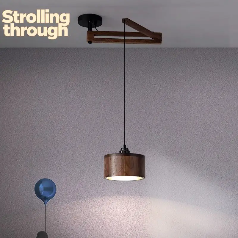 

Люстра-качалка ваби-саби в японском стиле, ретро орех, телескопическое перемещение, летающая тарелка, лампа для ресторана, прикроватная лампа