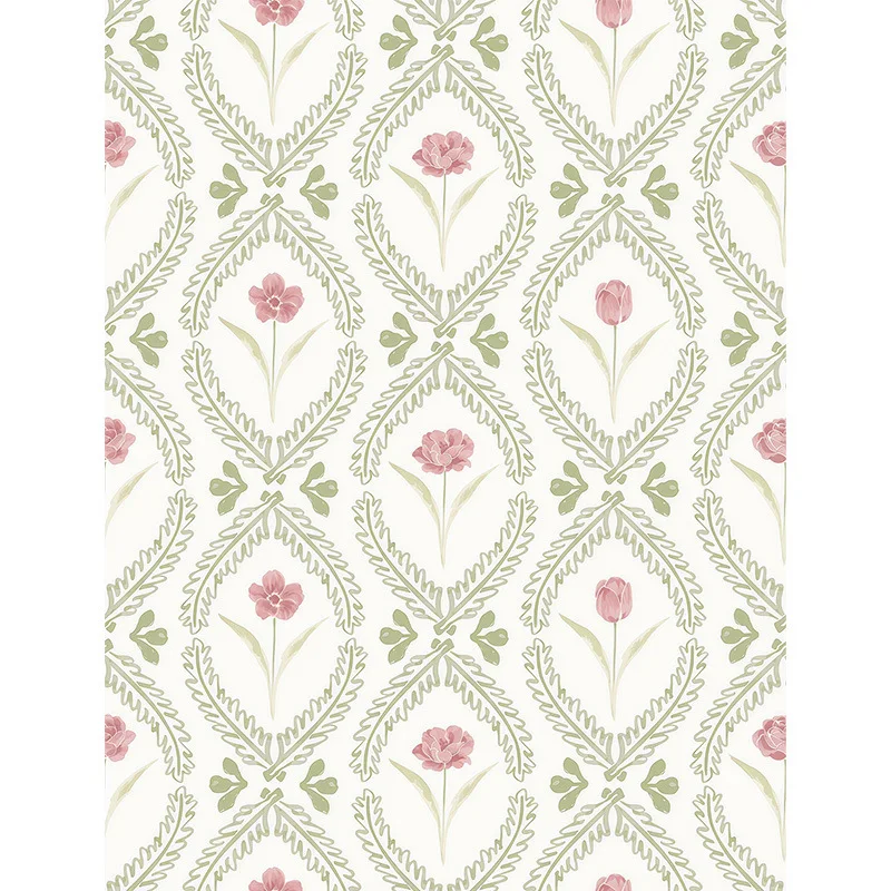 French Vintage Diamond Tulip Peel and Stick Wallpaper Pink Floral Self Adhesive Contact Paper for Bedroom Living Room Cabinet