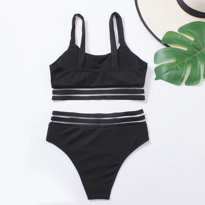 Women's Tank Top Push Up Swimsuit 2 Piece High Waisted Bikini Set for Women Color Block Bikinis Tummy Control Bathing Suit