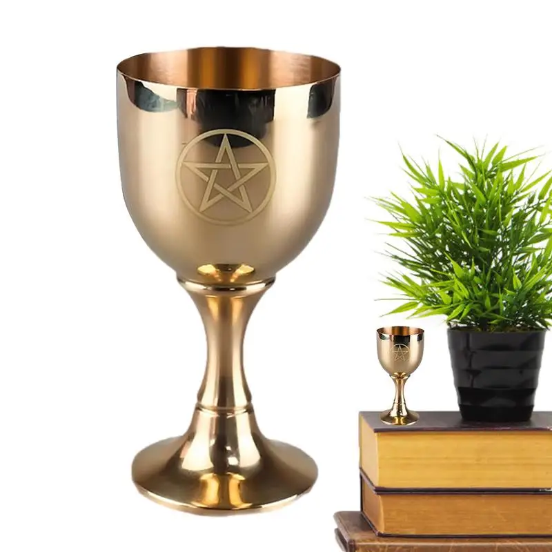 Pentagram Chalice Solid Brass Chalice Goblet Pentagram Wine Goblet Drinking Cup Altar Chalice For Altars Rituals wine bottle