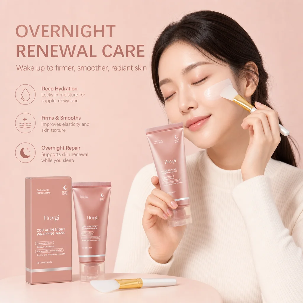 Ceramide Moisturizer - Kolagenowa Maska Nocna z Silikonowym Pędzelkiem,