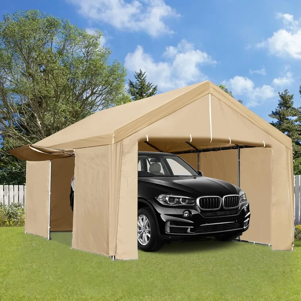 Portable Garage Party Tent 13×20FT With Removable Sidewall & Zipped Door Carport  Heavy Duty Car Canopy Storage Shed Garden Home