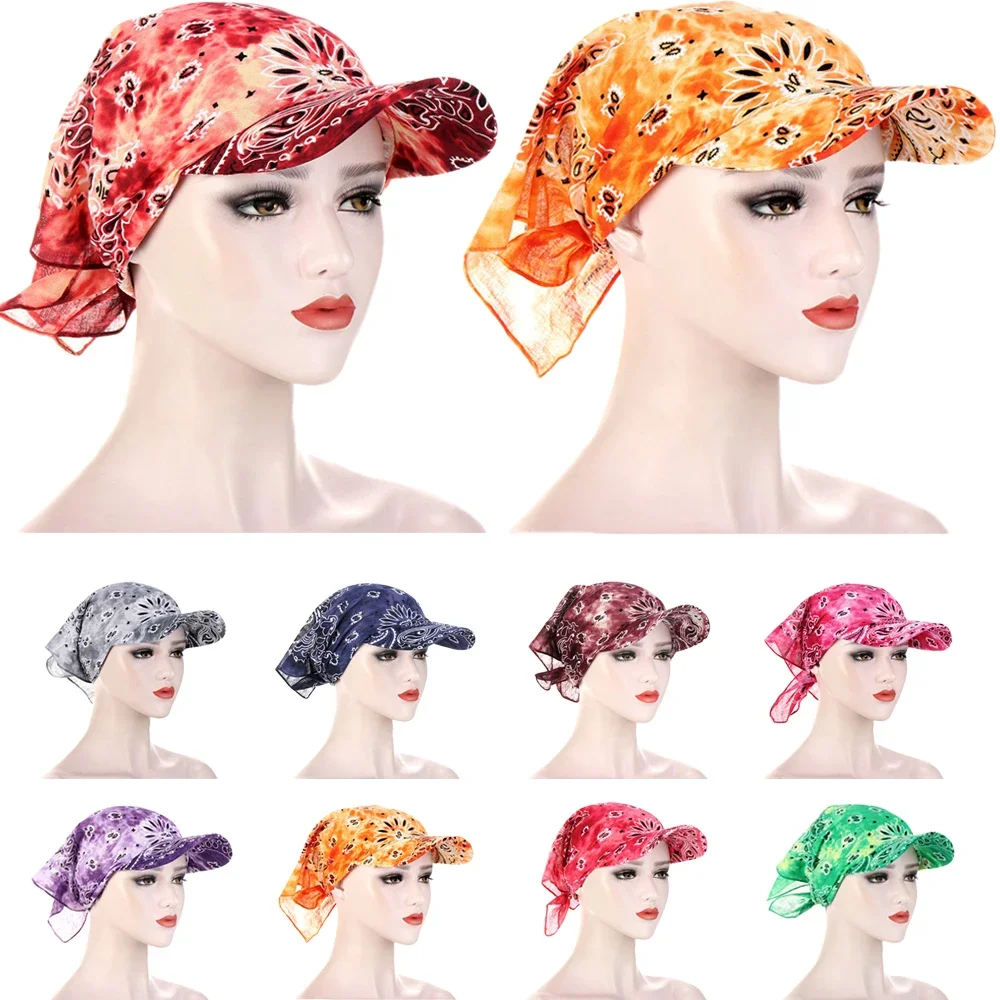 Candy Colors Sun Cap Bandana Hedging Caps Sports Printed Women Men Hats with Brim Hooded Scarf Western Style Headpiece