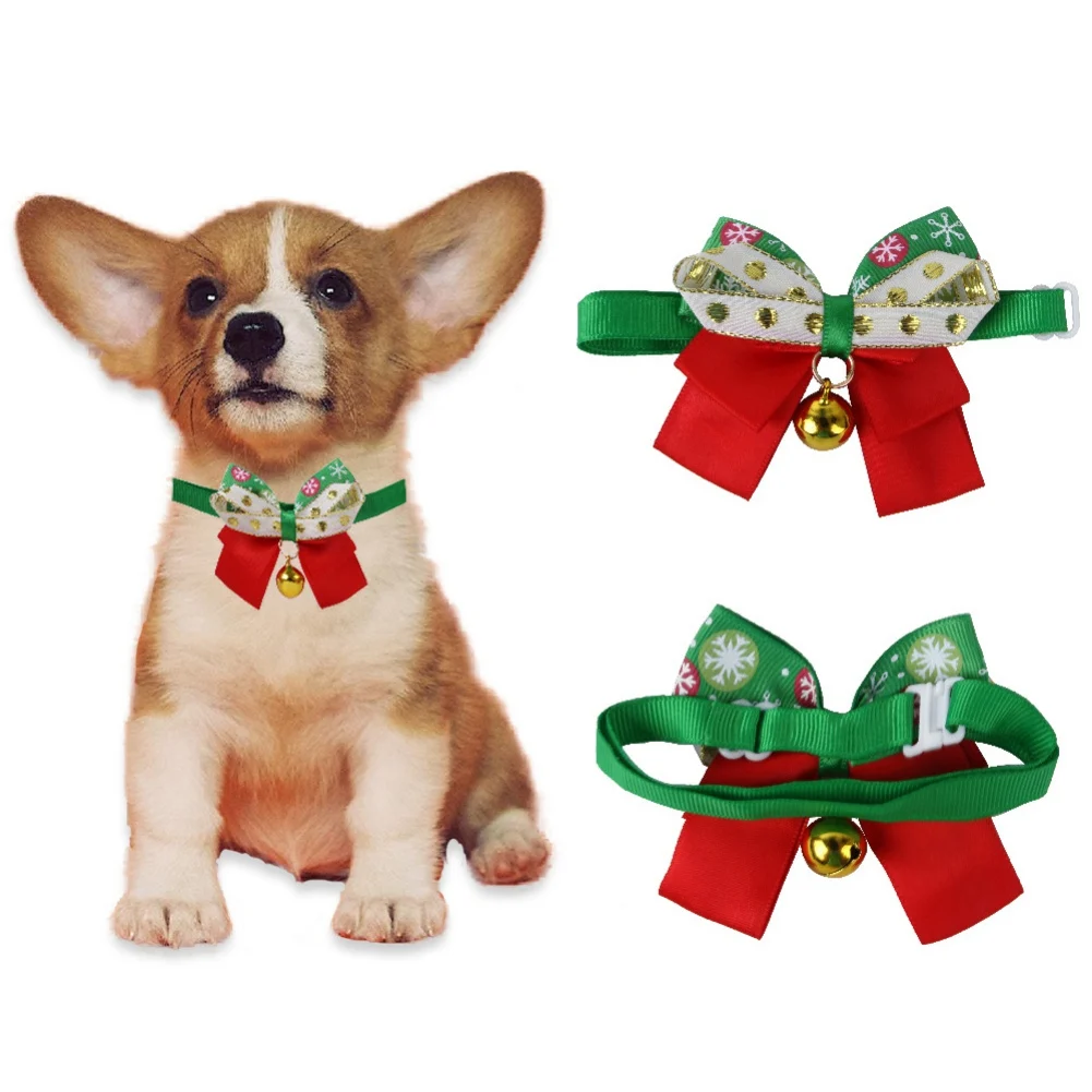 Christmas Cat Collar Breakaway with Bell Bow Tie 1 Pack Nylon Adjustable Kitten Collars Holiday Outfit Dressing Up Necklace