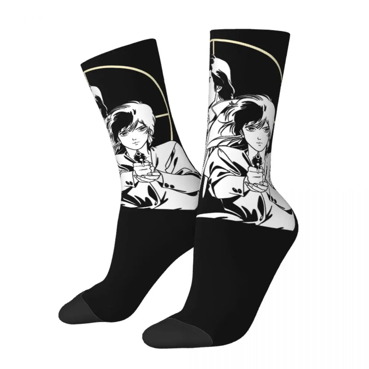 Happy Funny Men's Socks Cool Retro Harajuku City Hunter Saeba Ryo Makimura Kaori Tsukasa Hojo Seamless Crew Sock Gift Printed