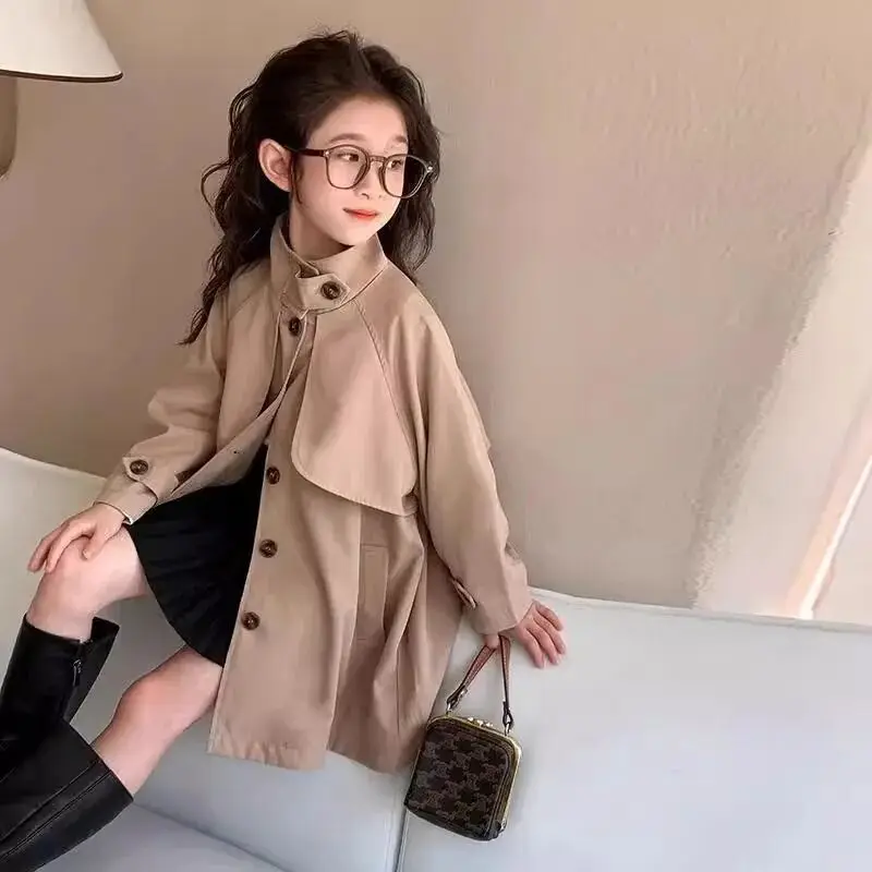 

Girls' outerwear Spring and Autumn New Style Jacket Children's Fashionable Solid Color Long Coat