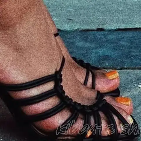 Rome Lace-Up Sandals Women Shoes Square Toe Thin Heels Customize Hollow Leather Solid Color Fashion Concise Sexy Elegant Luxury view 3
