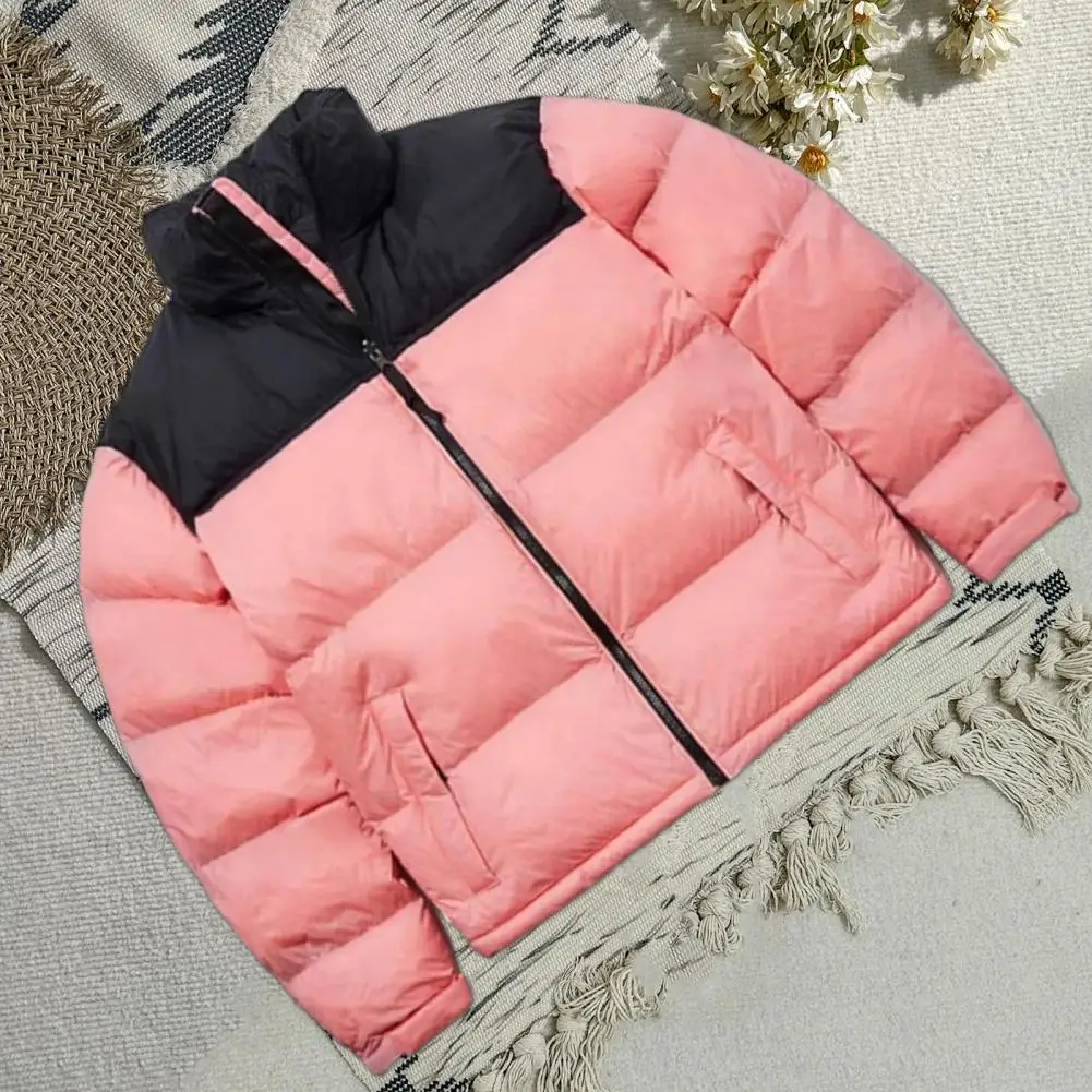 Winter Jacket Men's Cotton Quilted Windproof Coat with Stand Collar Pockets Stylish Long Sleeve Jacket for Outdoor Wear Pockets