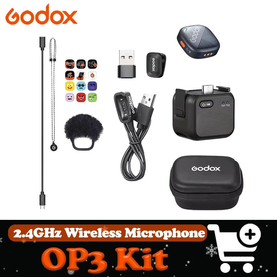 Godox Cube-OP3 Kit 2.4G Wireless Microphone 200m Low Latency Transmission Noise Reduction Mic for DJI Osmo Pocket 3