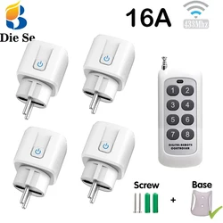 Wireless Electric Socket Remote Control Switch EU FR Plug 433Mhz 220V 230V 16A Electrical Outlets for Fan Water Heater Lamp