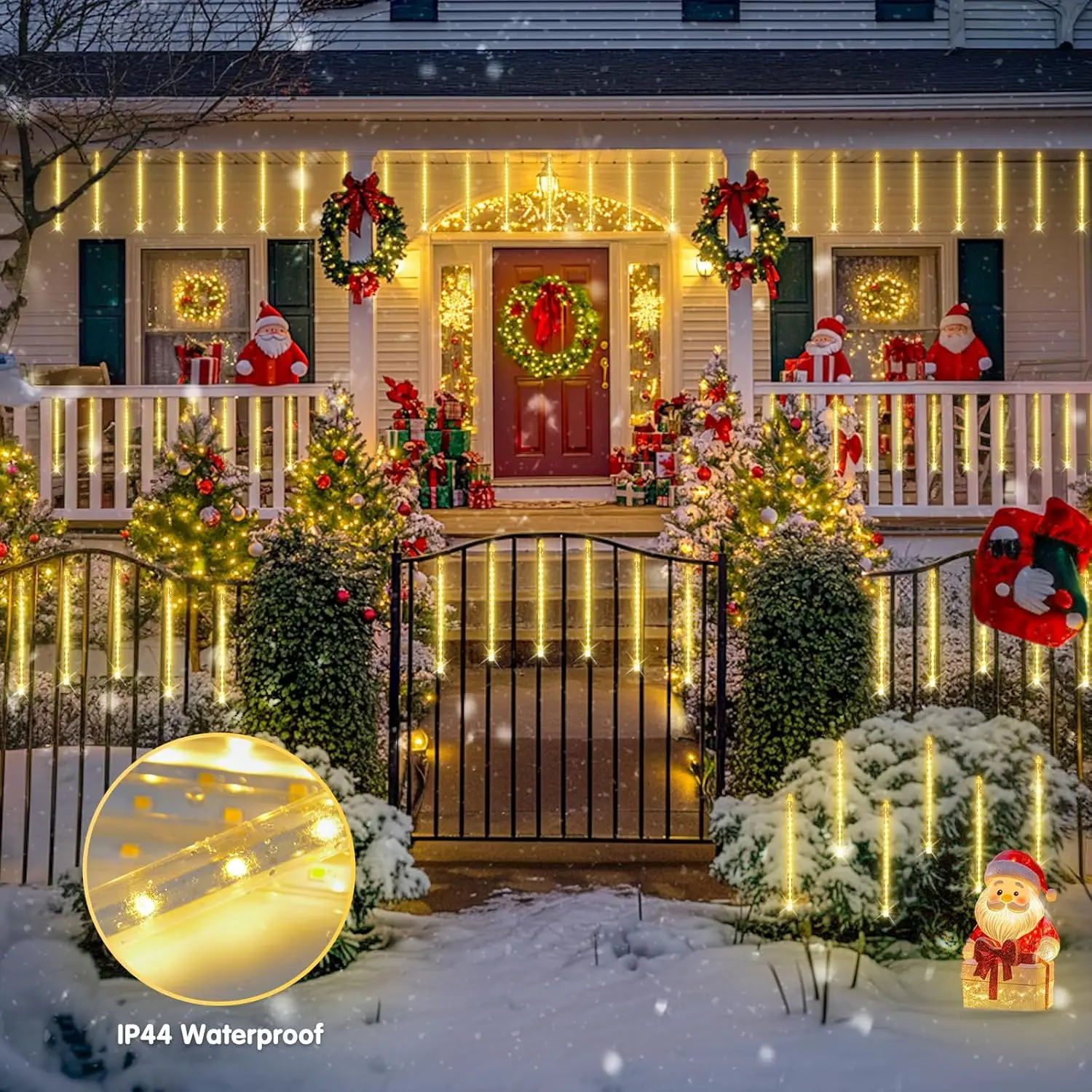 Solar-LED-Meteorschauer-Lichterkette für Außenbereich, Eiszapfen-Lichterkette für Weihnachtsbaum, Hochzeit, Party, Garten, Camping, Dekoration, Solarlampe – Detail 9