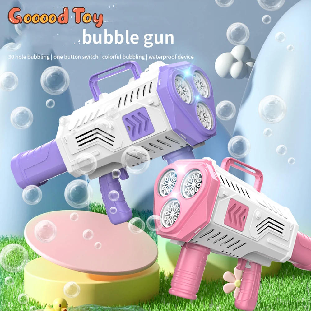 

20/ 30 Holes Automatic Bubble Gun Maker Machine Soap Bubble Blower Rocket Bubble Gun Outdoor Party Games for Gardens Kids Gift