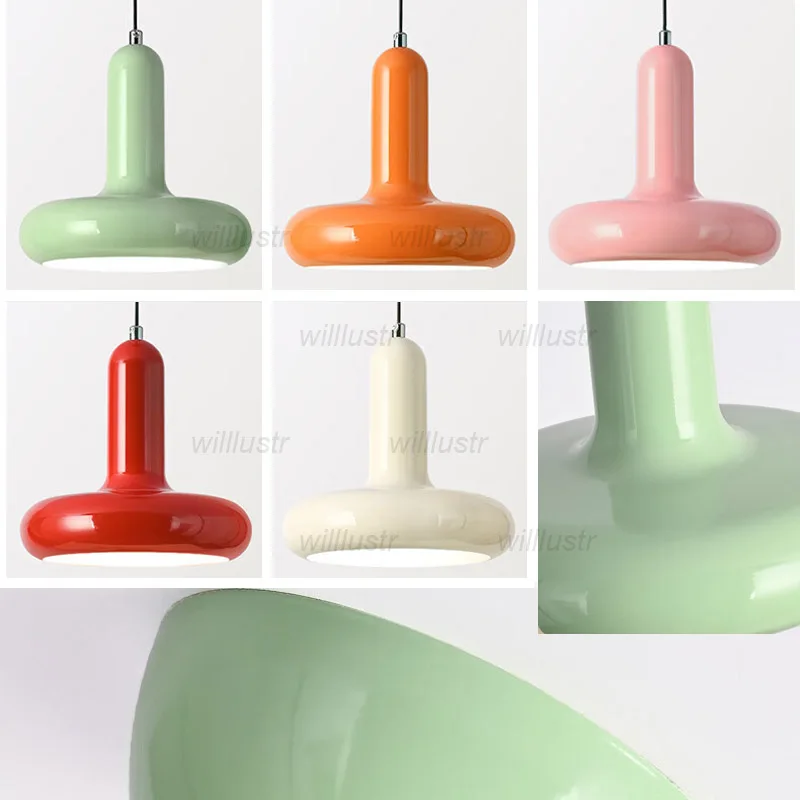 Macaron Color Metal Pendant Lamp Creamy Iron Light in Green Pink Orange Red for Hotel Cafe Bedroom Hanging Ceiling Chandelier