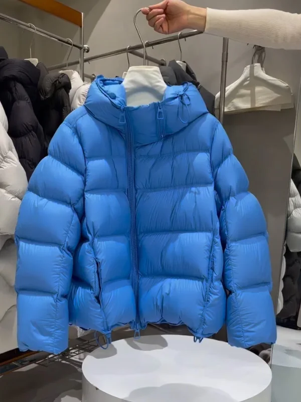 

Fashionable Hooded Warm Puff Blue Cotton Jacket 2025 Winter New Korean Style Casual Cotton Coat Thick Outerwear