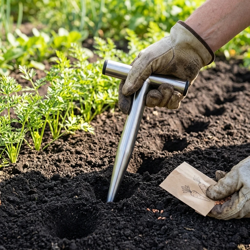 Soil Hole Digger Efficient Planting Tool for Gardening 304 Stainless Steel T-Shaped Seed Sower Fertilizing Hand Tool Durable