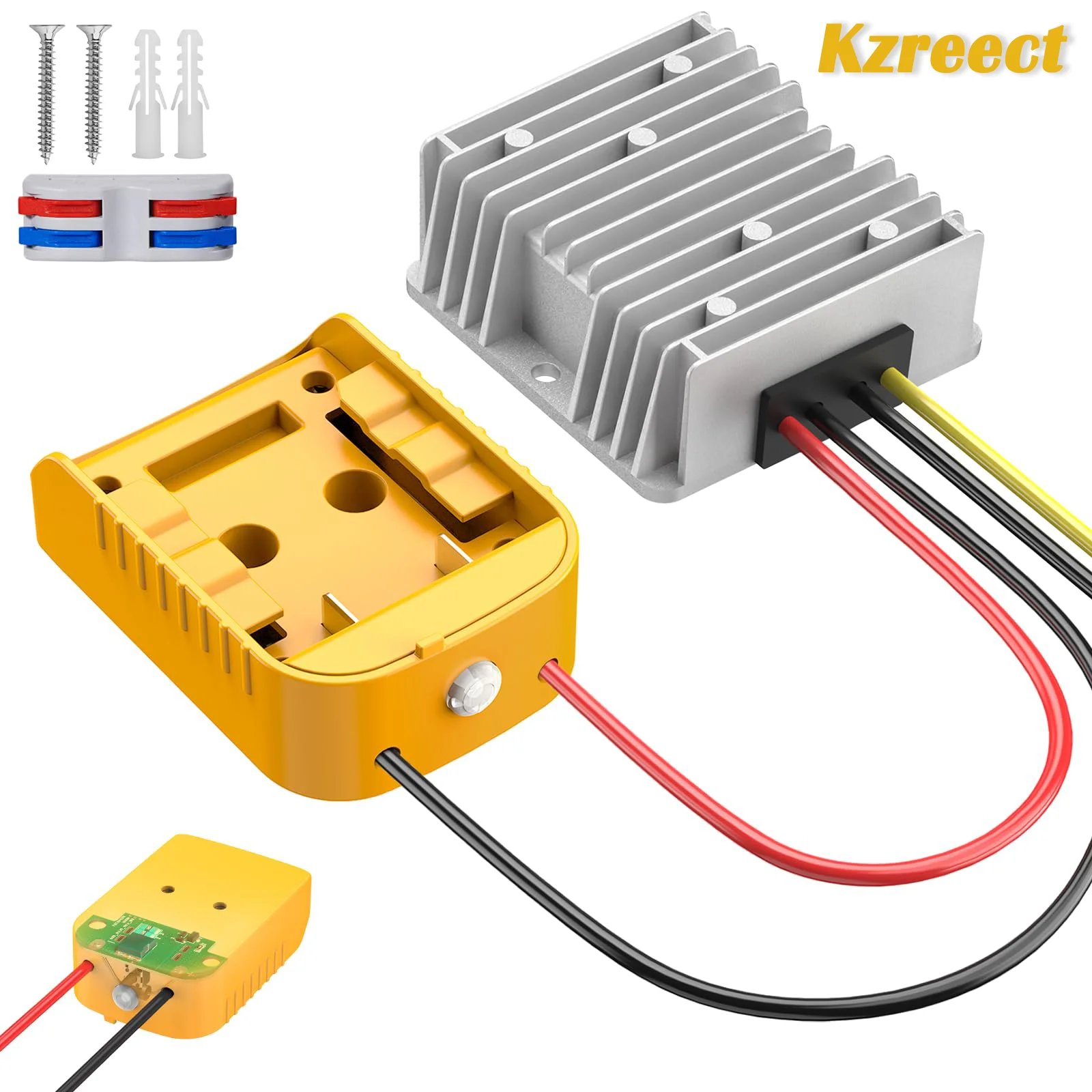 

Понижающий преобразователь Kzreect от 18 В до 12 В для батареи Dewalt 20 В, понижающий преобразователь постоянного тока 240 Вт, 12 В/20 А с перезарядкой и переключателем