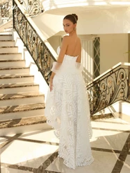 Sexy Sleeveless Backless Wedding Dress Sweetheart Neck Dress For Bride Graceful Lace Hi-lo Bridal Gown Customized Robe De Mariée