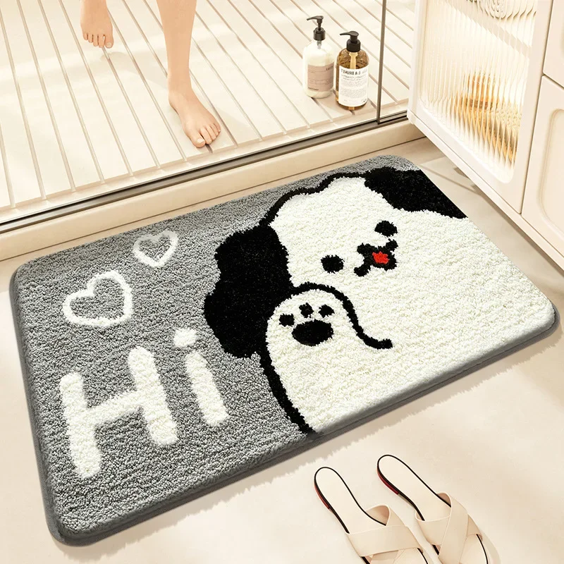 Cartoon Dog Bathroom Water Absorbent Floor Mat Bathroom Household Flocking Carpet Entrance Thickened Quick Drying Door Mat