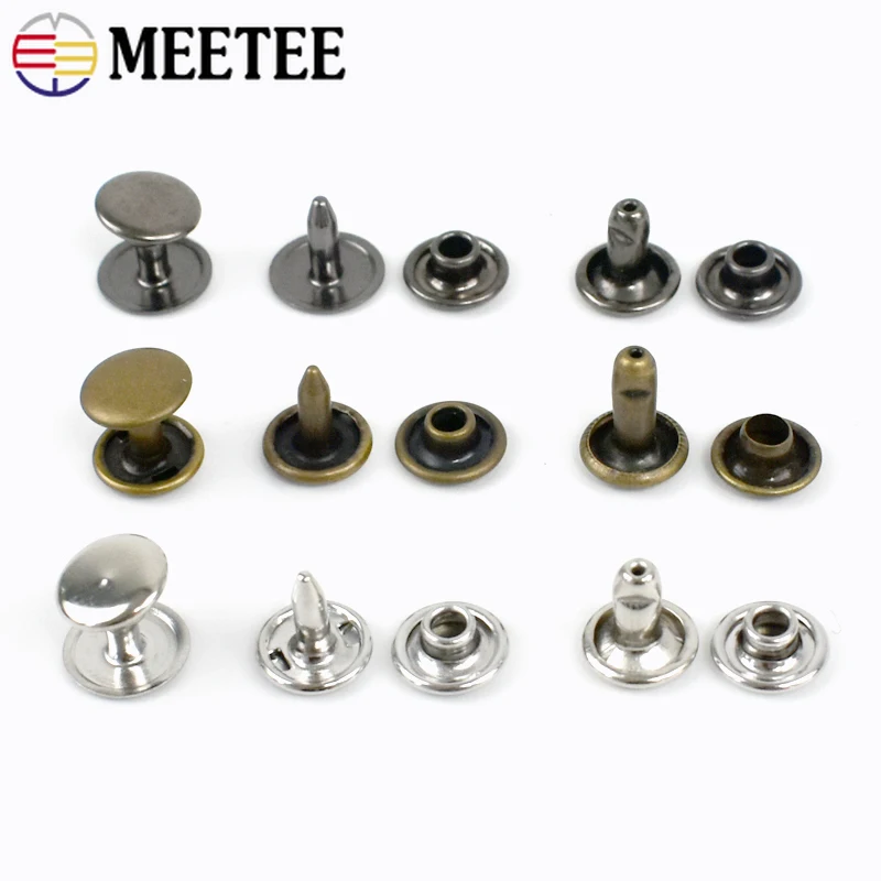 Meetee 100pcs 6-12mm Metal Hitting Nails Buckle One-sided/Double-sided Pin Rivets Button DIY Bag Decor Rivet Pins Hook Accessory